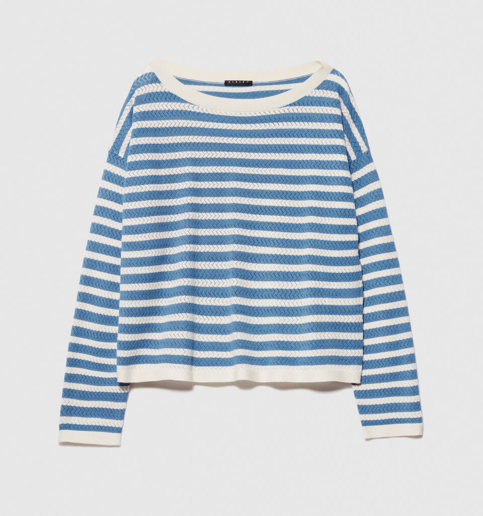 Sweater with two-tone stripes - women's boat neck sweaters - Blue | Sisley image number 6